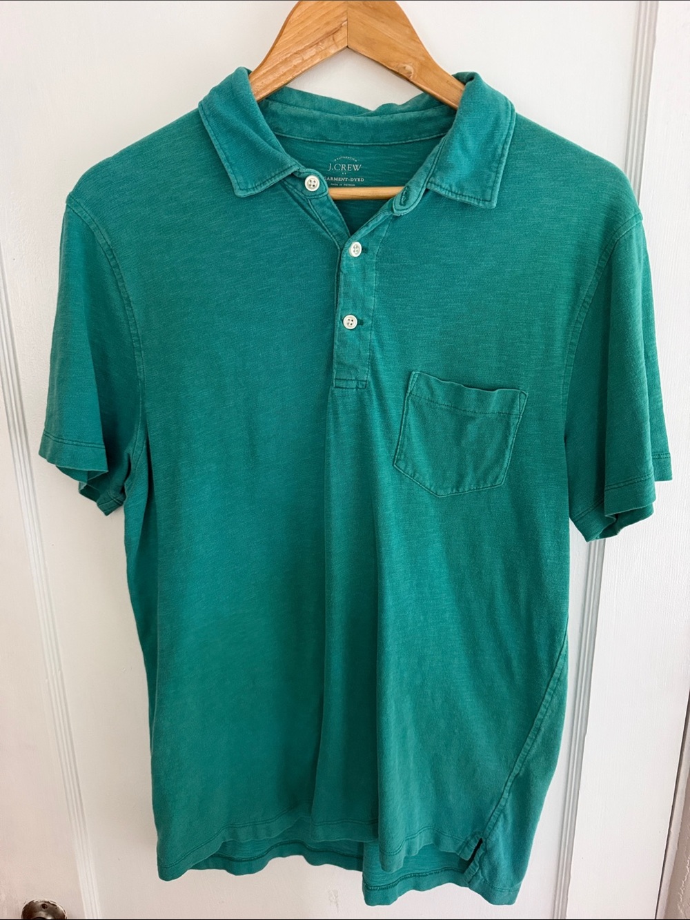 J. Crew Men's Green Short-Sleeve Polo with Chest Pocket size L